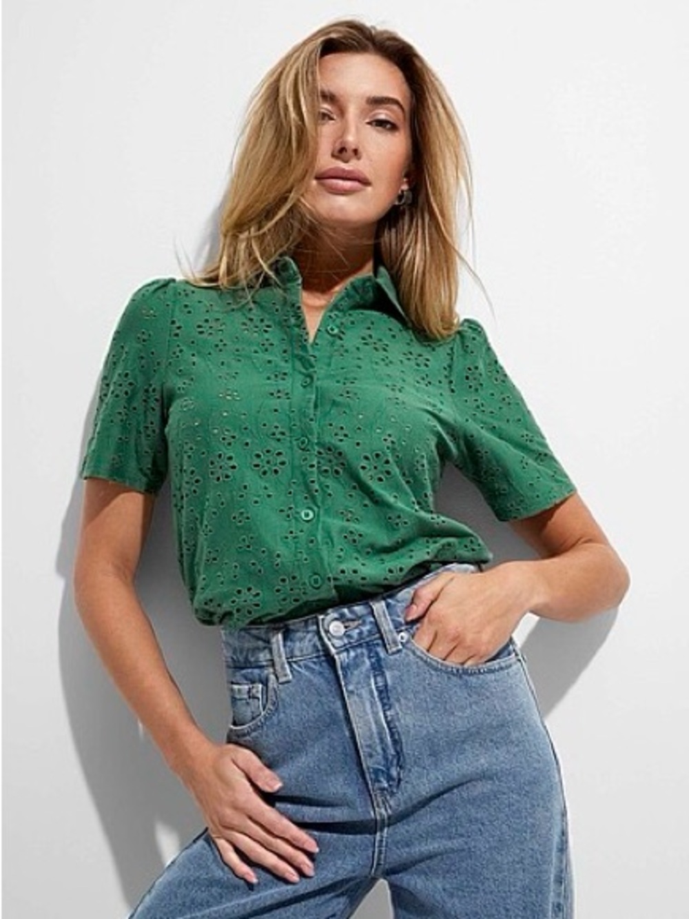 ICON Green Eyelet Button-Down Shirt